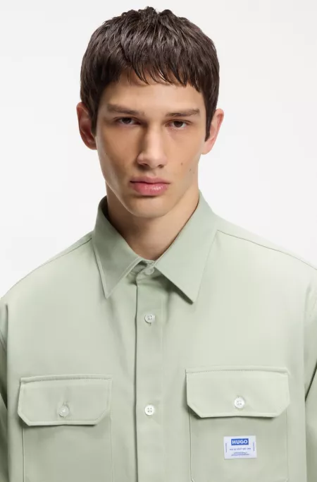 Logo-label shirt in cotton twill