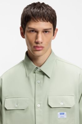 Camisa de sarga de algod&oacute;n con etiqueta con logo, Cal