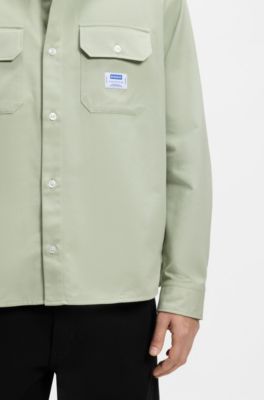 Logo-label shirt in cotton twill, Light Green