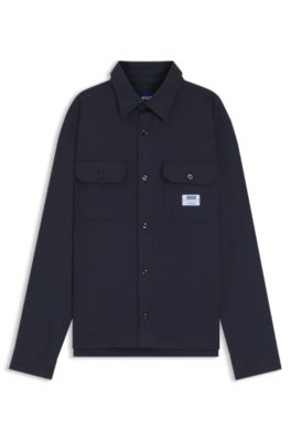Camisa de sarga de algod&oacute;n con etiqueta con logo, Azul oscuro