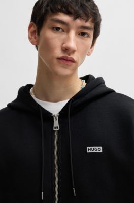 Logo-print hoodie in cotton terry, Black