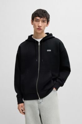 Logo-print hoodie in cotton terry, Black