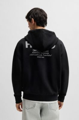 Logo-print hoodie in cotton terry, Black