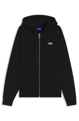 Sudadera de felpa de algod&oacute;n con capucha y logos estampados, Negro