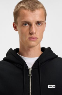 Sudadera de felpa de algod&oacute;n con capucha y logos estampados, Negro