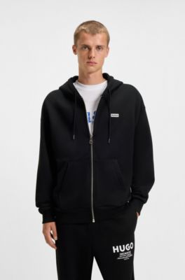 Sudadera de felpa de algod&oacute;n con capucha y logos estampados, Negro
