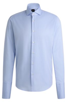 BOSS Regular fit shirt in structured cotton with double cuffs Light Blue