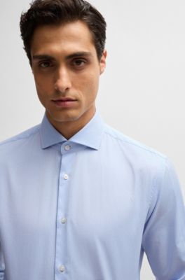Regular-fit shirt in structured cotton with double cuffs, Light Blue