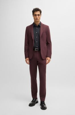 Slim-fit shirt in printed performance-stretch material, Black