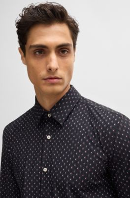 Slim-fit shirt in printed performance-stretch material, Black