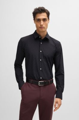 Slim-fit shirt in printed performance-stretch material, Black