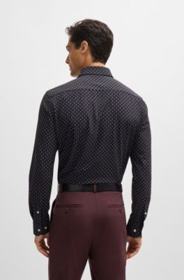 Slim-fit shirt in printed performance-stretch material, Black