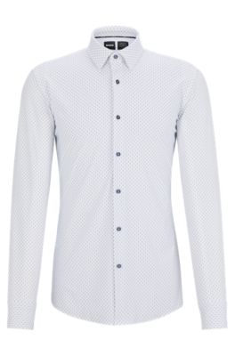 Slim-fit shirt in printed performance-stretch material, White