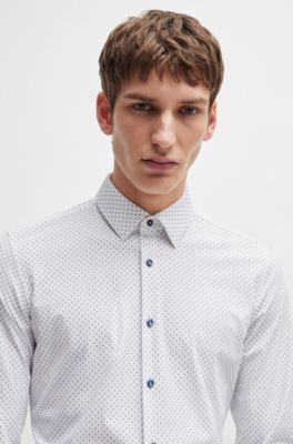 Slim-fit shirt in printed performance-stretch material, White