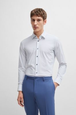 Slim-fit shirt in printed performance-stretch material, White