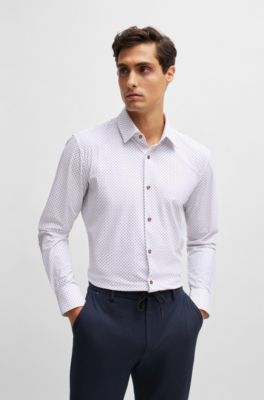 Slim-fit shirt in printed performance-stretch material, White