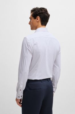 Slim-fit shirt in printed performance-stretch material, White