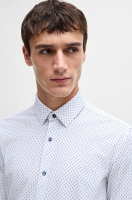 Slim-fit shirt in printed performance-stretch material, Light Green