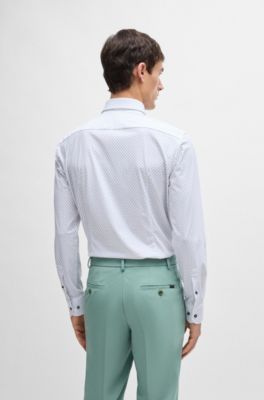 Slim-fit shirt in printed performance-stretch material, Light Green