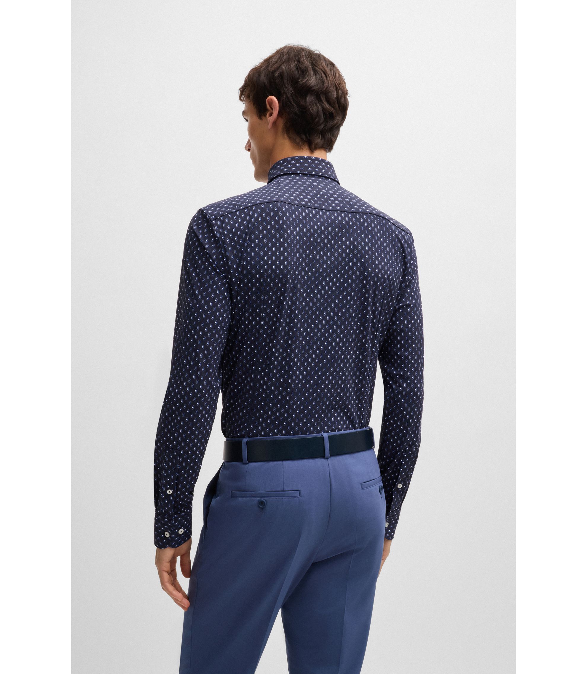 BOSS Slim-fit shirt in printed performance-stretch material