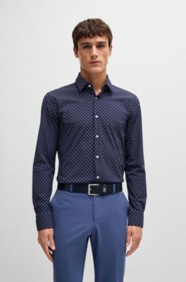 Slim-fit shirt in printed performance-stretch material, Dark Blue