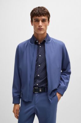 Slim-fit shirt in printed performance-stretch material, Dark Blue