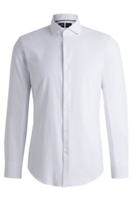 Camisa slim fit en material t&eacute;cnico el&aacute;stico con estructura, Blanco