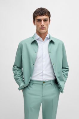 Camisa slim fit en material t&eacute;cnico el&aacute;stico con estructura, Blanco