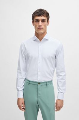 Camisa slim fit en material t&eacute;cnico el&aacute;stico con estructura, Blanco