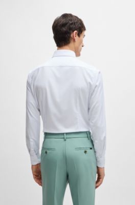 Camisa slim fit en material t&eacute;cnico el&aacute;stico con estructura, Blanco