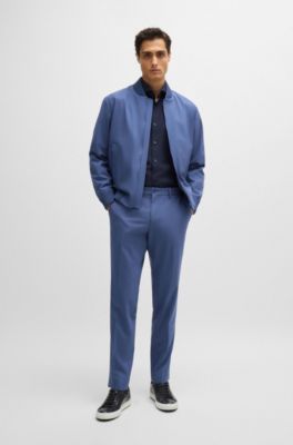 Camisa slim fit en material t&eacute;cnico el&aacute;stico con estructura, Azul oscuro