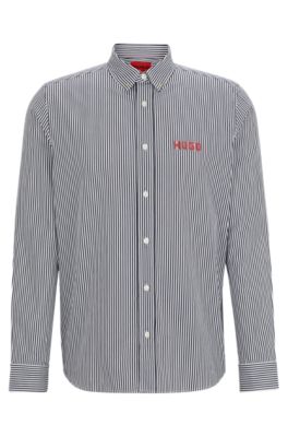 Shop Hugo Relaxed-fit Shirt In Striped Cotton Poplin In Dark Blue