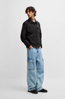 Chemise zipp&eacute;e Oversize avec logo revisit&eacute;, Noir