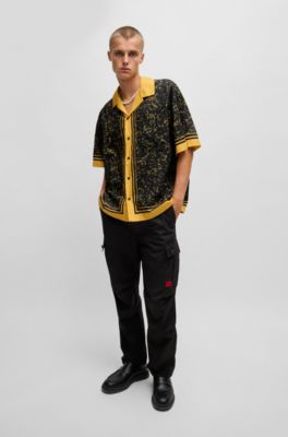 Camisa oversize fit de algod&oacute;n estampado, Oro