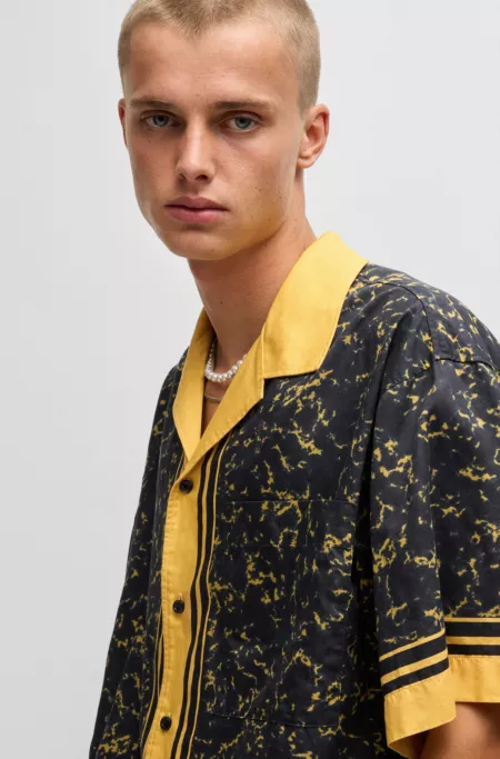 Oversize-fit shirt in a printed cotton blend