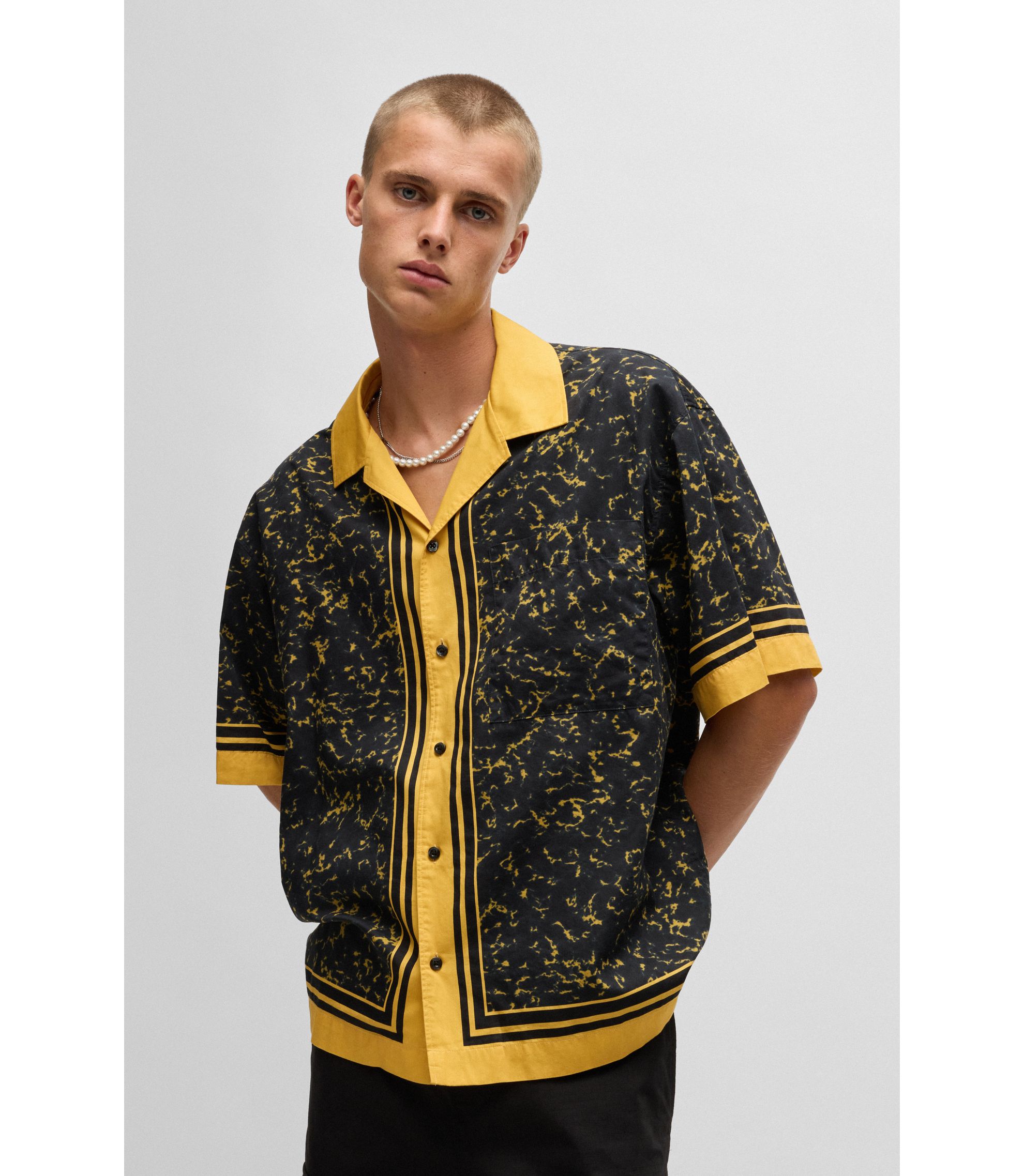 HUGO - Oversize-fit shirt in a printed cotton blend - Gold