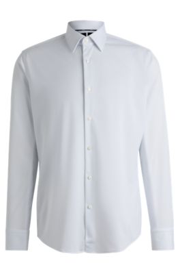 Camisa regular fit en material t&eacute;cnico estructurado, Azul oscuro