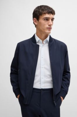 Camisa regular fit en material t&eacute;cnico estructurado, Azul oscuro