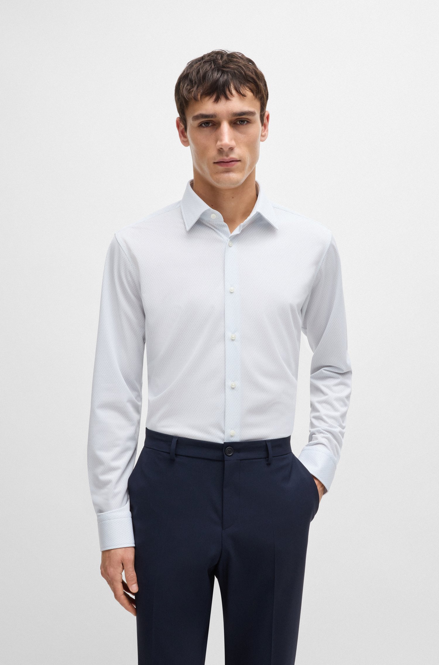 Regular-fit shirt structured performance material