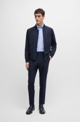 Camisa regular fit en material t&eacute;cnico a rayas, Celeste