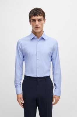 Camisa regular fit en material t&eacute;cnico a rayas, Celeste