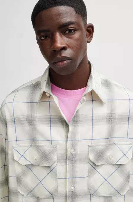 Oversize-fit shirt in checked cotton twill