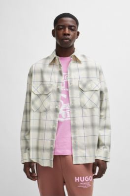 Oversize-fit shirt in checked cotton twill, White