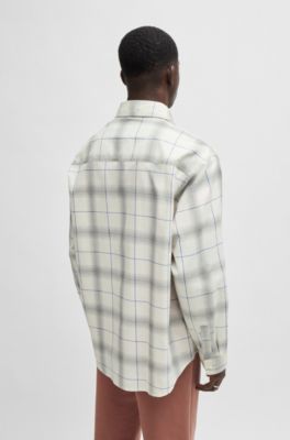 Camisa oversize fit en sarga de algod&oacute;n a cuadros, Blanco