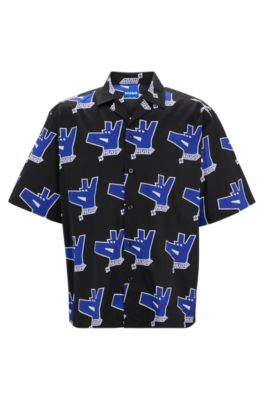Hugo Boss Oversize-fit Shirt With Print In Black
