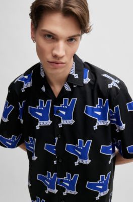 Camisa oversize fit con estampado de la marca, Negro