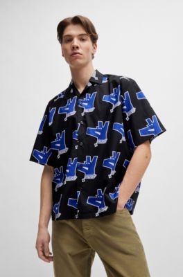 Camisa oversize fit con estampado de la marca, Negro