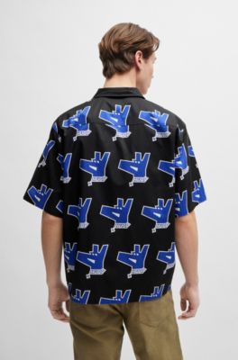 Camisa oversize fit con estampado de la marca, Negro