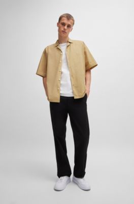 Camisa oversize fit con estampado de la marca, Beige