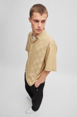 Camisa oversize fit con estampado de la marca, Beige
